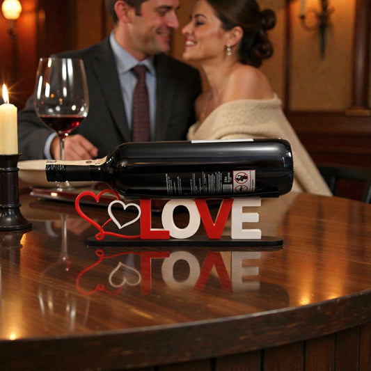 LOVE Şarap Şişesi Standı – Dekoratif Masa Süsü