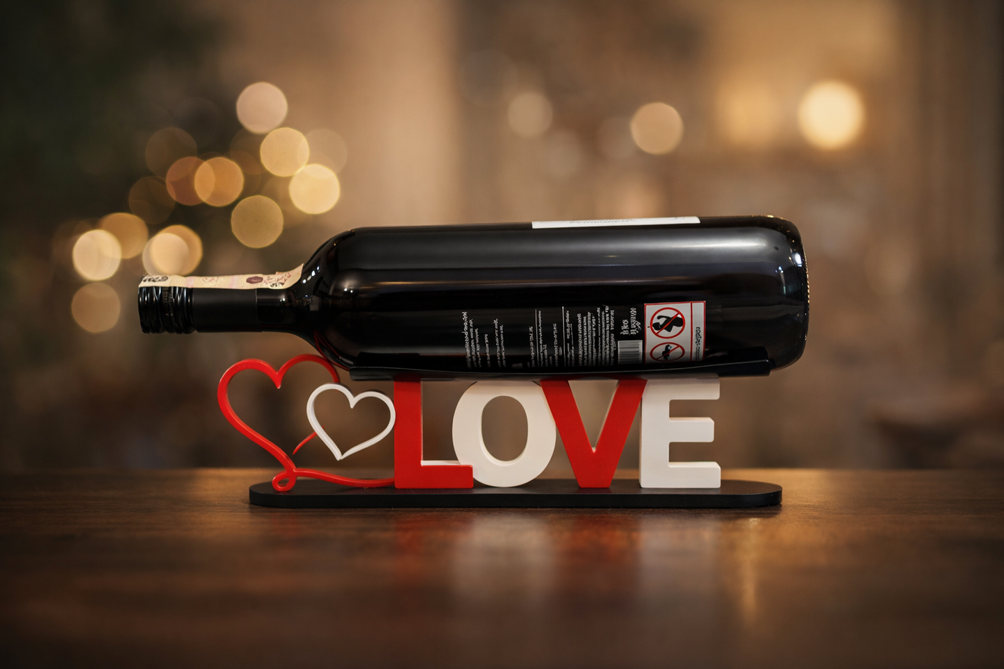 LOVE Şarap Şişesi Standı – Dekoratif Masa Süsü