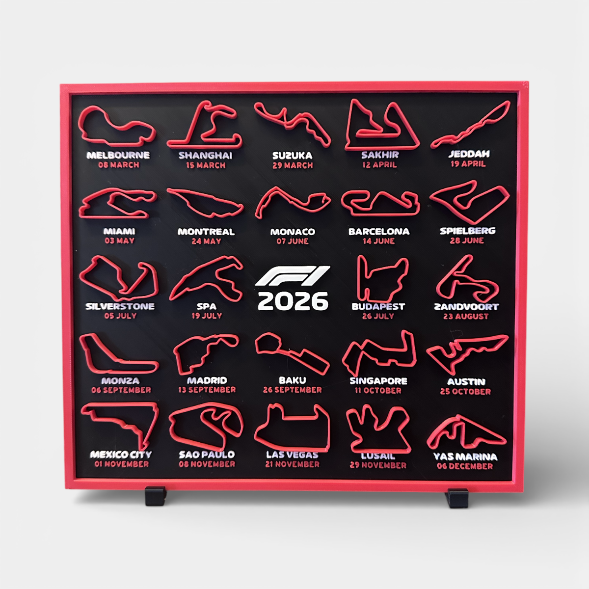 Formula 1 - 2026 Takvimi – 3D Pist Haritaları Dekor Panosu (25×22 cm)